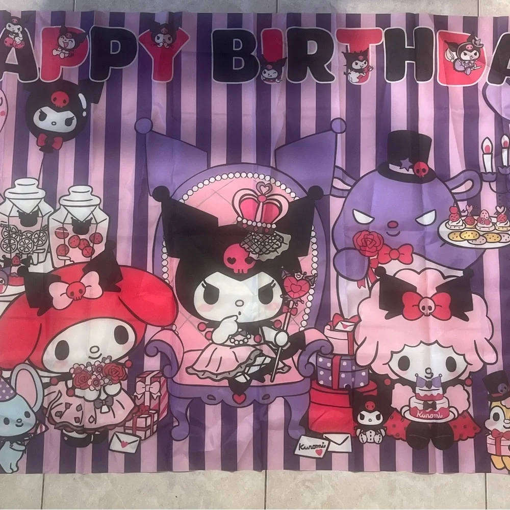 Kuromi Birthday Banner Tapestry Party Decoration Pink Purple Wall Decor